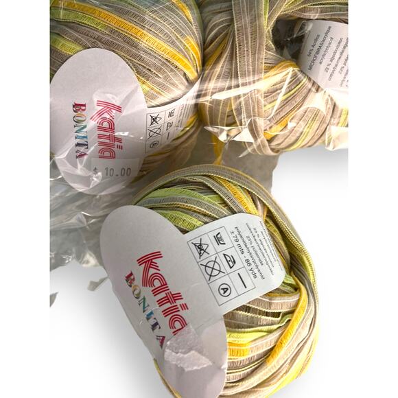 3 Skeins Katia BONITA Ribbon Yarn | Color #12 Yellow, Green, Tan - Picture 2 of 6
